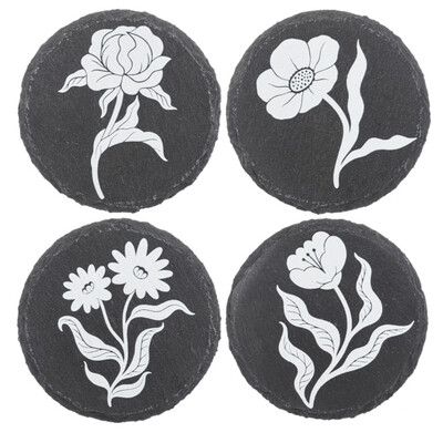Coasters Ganz Black & White Floral 4PC Set CB183966