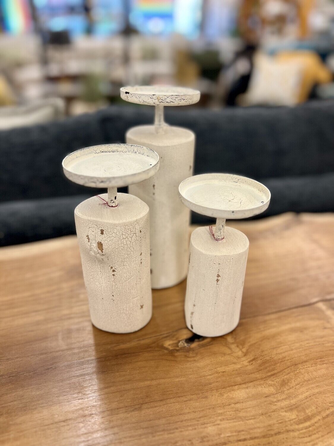 Candle Holder NACH Distressed Antique White S/3 Candle Holder NACH Distressed Antique White S/3