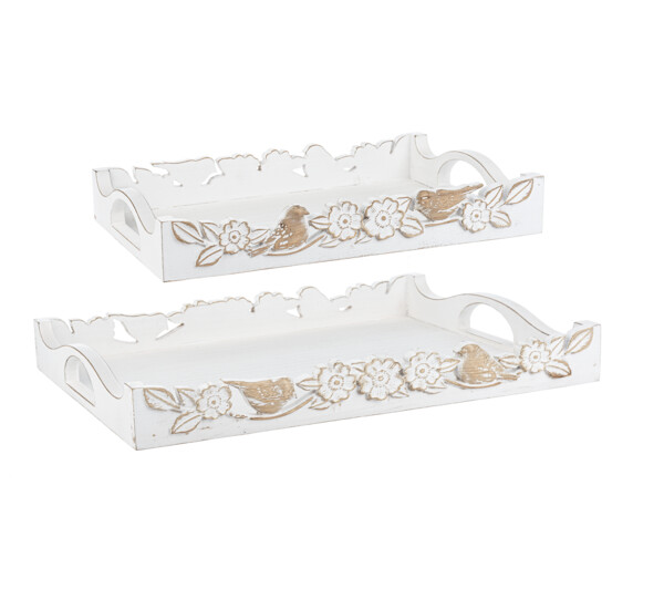 Tray Ganz Whitewash Reclaimed Bird & Flower Small CB182887
