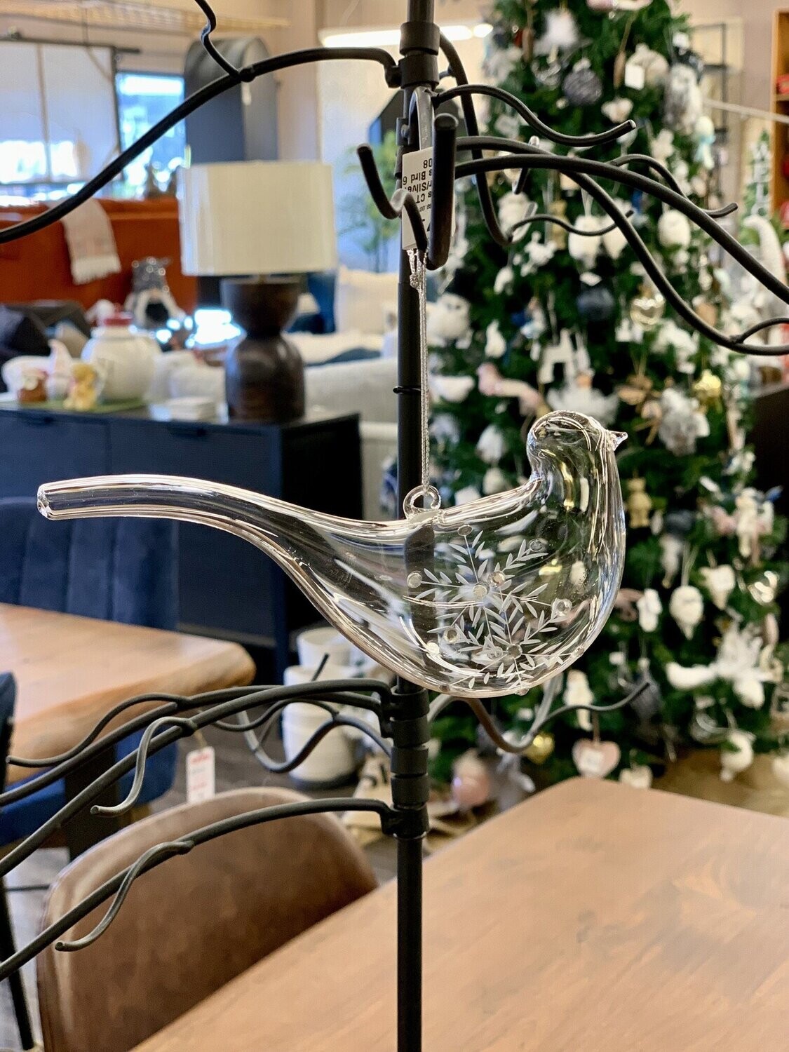 Xmas CT Clear/Silver Glass Bird 6” M1108