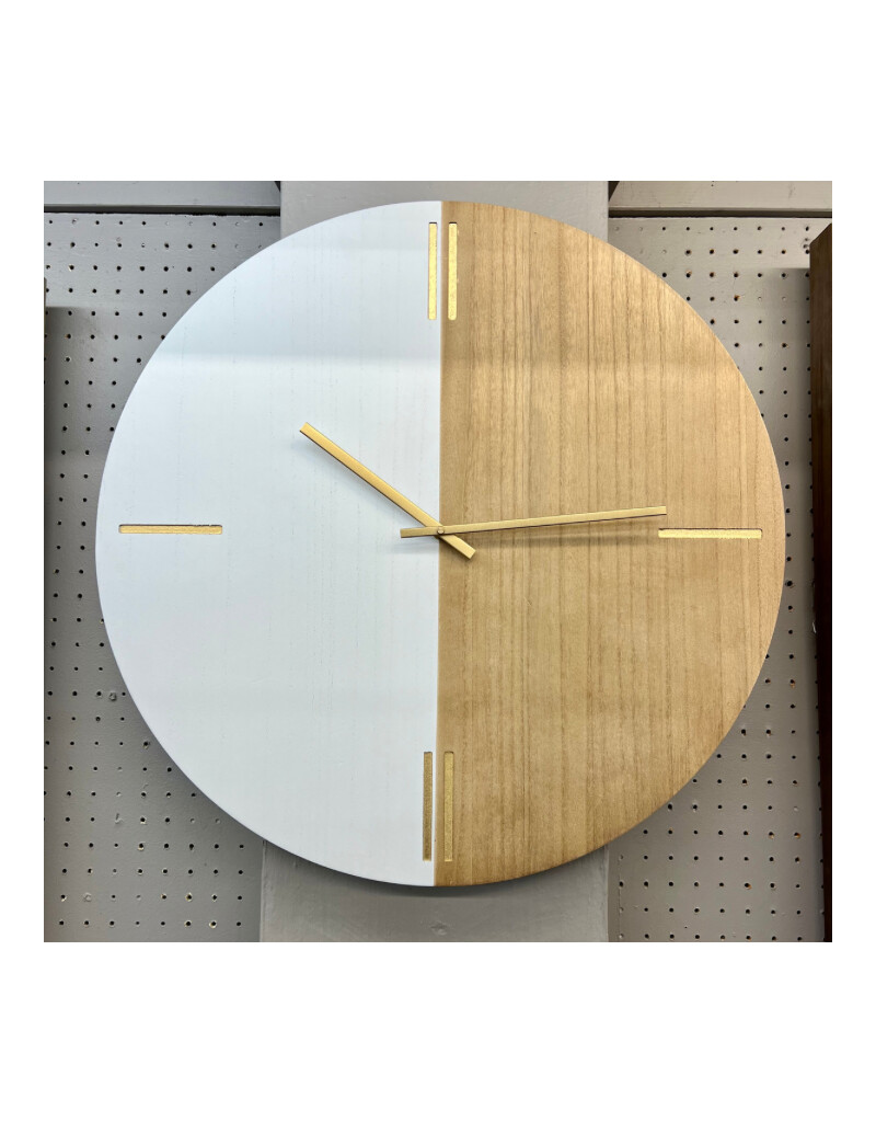 Clock AV Rustic Wood Natural/ White 24”D  1-61492