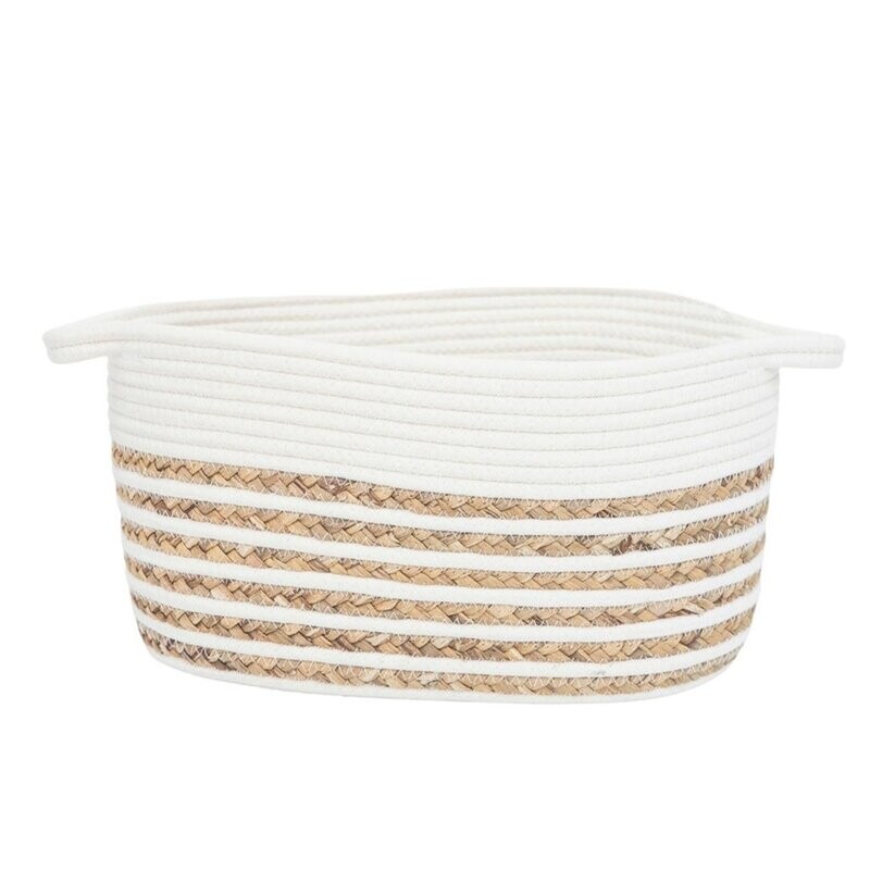Basket Cathay White Cotton / Hyacinth Oval 14.5” L 10-2622