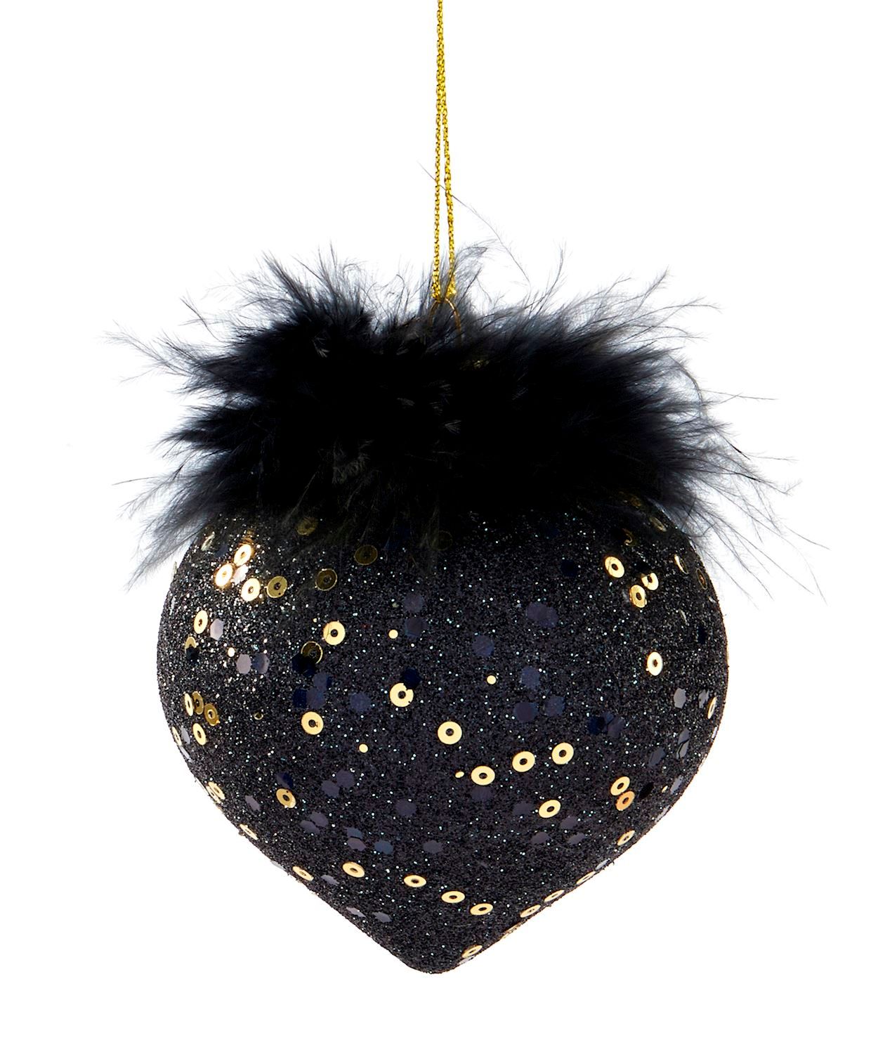 Xmas Giftcraft Ornament Beaded Black Glass 645615