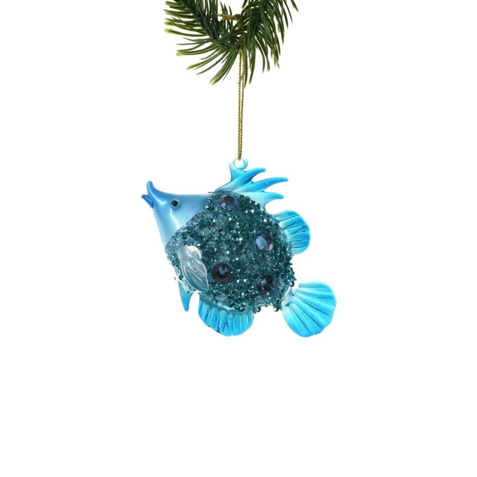 Xmas Starlight Aqua Hanging Glittered Tropical Fish DK3979 Xmas Starlight Aqua Hanging Glittered Tropical Fish DK3979