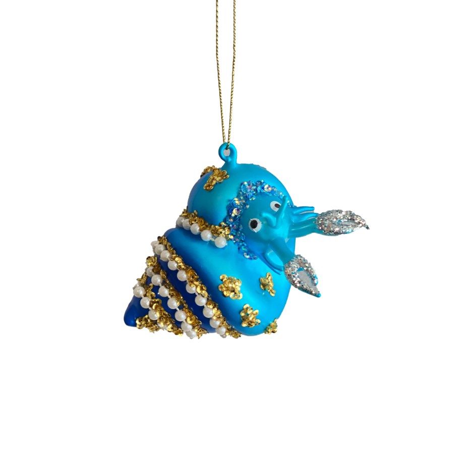 Xmas Starlight Blue Glass Hanging Snail with Pearls DK3967