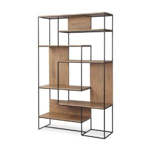 Mercana Morris Shelf Light Brown Wood With Black Metal Frame 69718