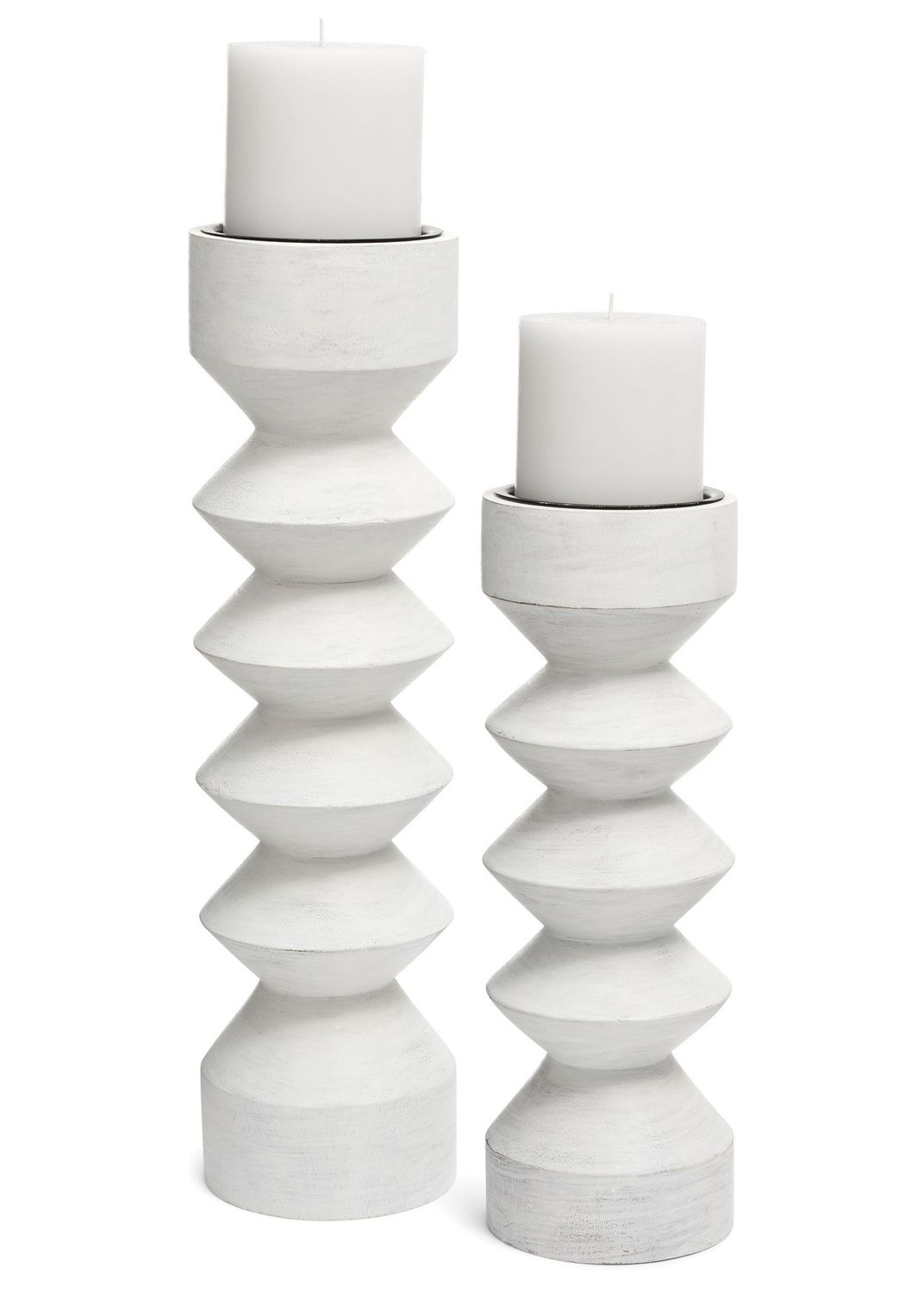 Candle Holder PC  Small Wood White 4 x 12 B7331004
