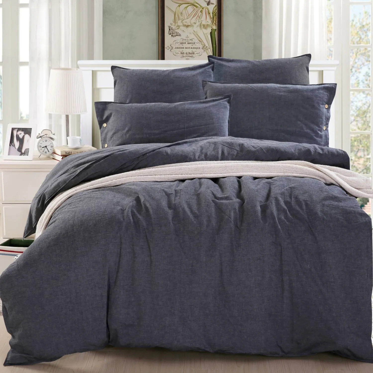 Duvet Cover Daniadown Grey Chambray King w / Pillow Cases