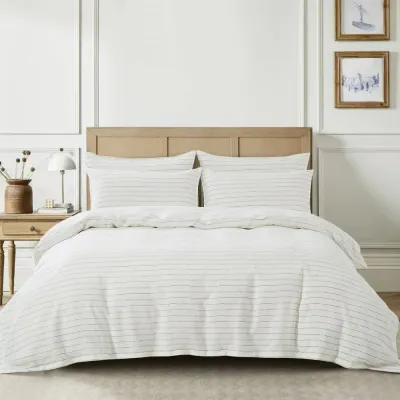 Duvet Cover Daniadown Pinstripe Linen Queen  w / Pillow Cases