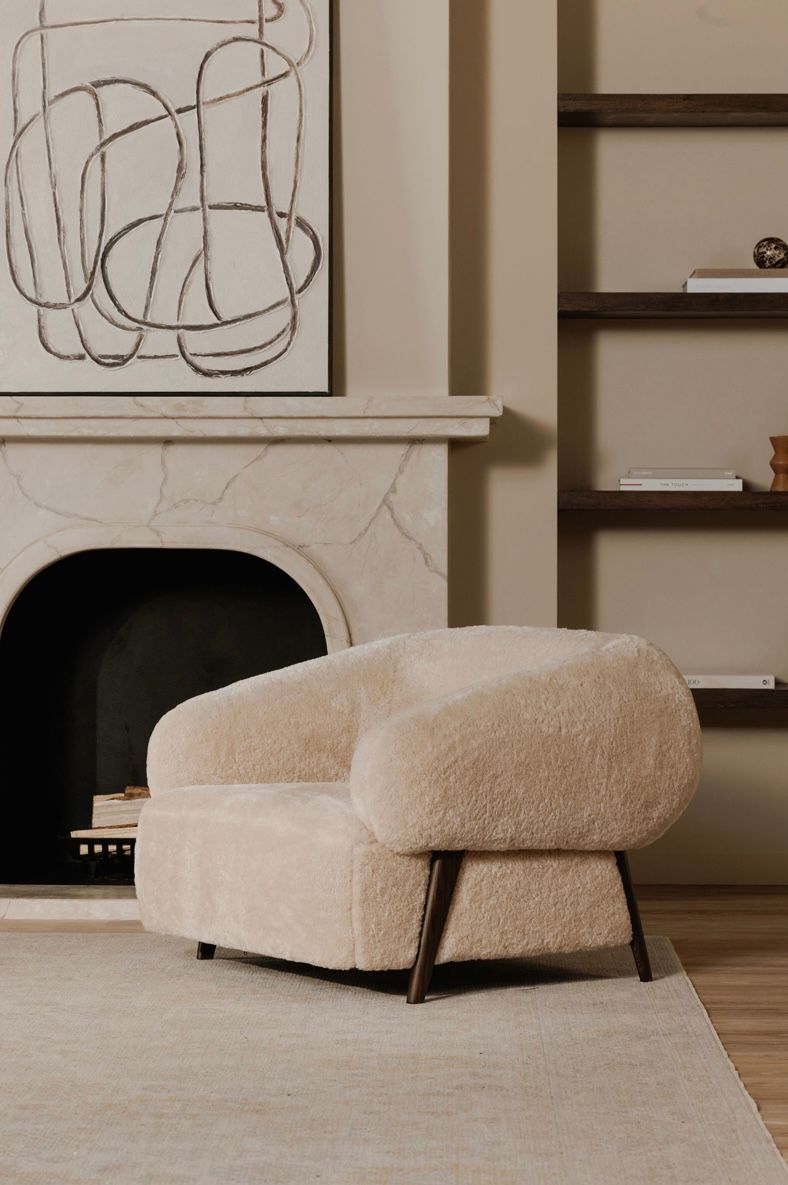 Moes Devlin Lounge Chair Cream Faux Fur