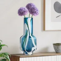 Vase T&T Fusion White & Blue Glass 12.5" H 904475
