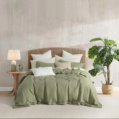 Duvet Cover Daniadown Spray Green Linen Queen w / Pillow Cases