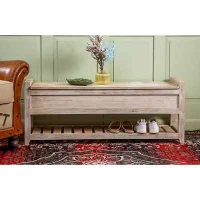 NACH Bench Wooden White Washed VV-23009
