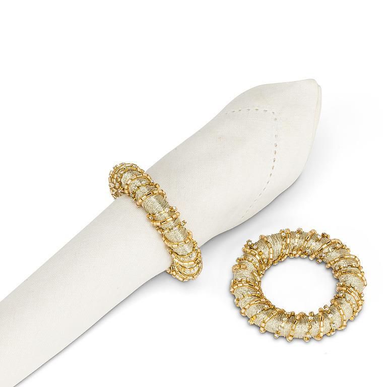 Abbott Napkin Ring Bead & Ribbon Gold S/2