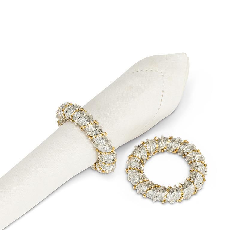 Abbott Napkin Ring Bead & Ribbon Silver S/2