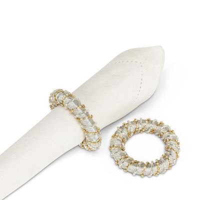 Abbott Napkin Ring Bead & Ribbon Silver S/2