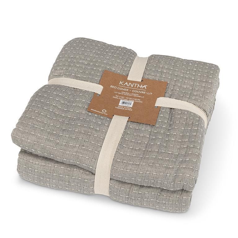 Blanket Abbott Overstitch GRY Dbl/Queen