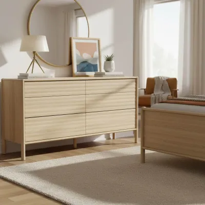 LH Runway 6 Drawer Dresser Light Oak RUN006 LH Runway 6 Drawer Dresser Light Oak RUN006