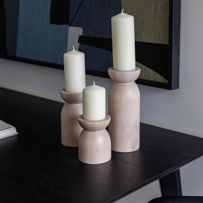 Candle Holder SIF Fawn Pillar MD White Wash**