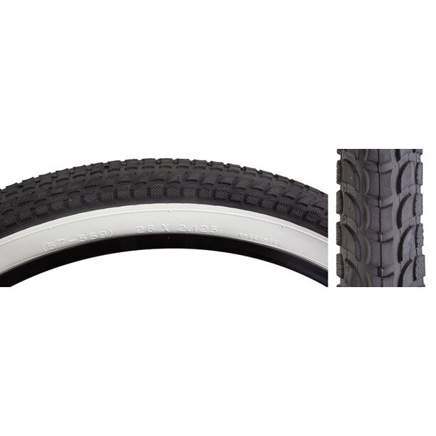 Sunlite Cruiser Tire (26x2.125) Black With White Wall (Sun Logo)