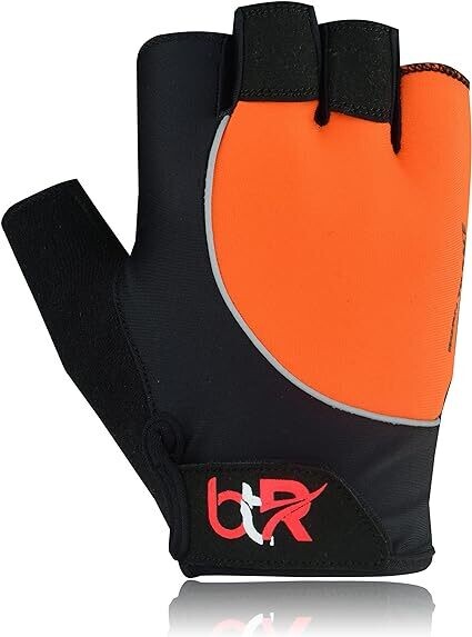 Born To Race Cycling Gloves Gel Padded Half Finger Gloves Orange - Medium