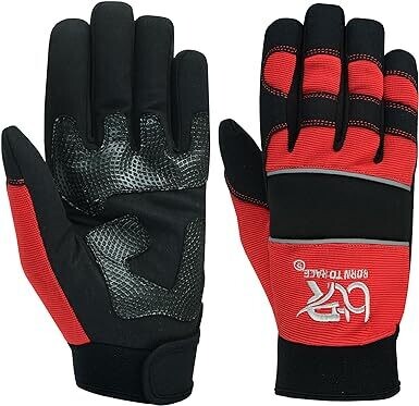 Born To Race Mechanics Safety Work Gloves Red - Large