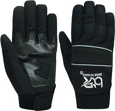 Born To Race Mechanics Safety Work Gloves  Black - Medium