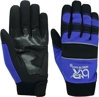 Born To Race Mechanics Safety Work Gloves Blue - Large