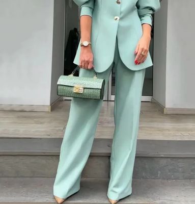 Women&#39;s Fashion Lantern Sleeves Loose Suit Coat &amp; Pants Set Temperament Commuting 2024 Spring New Women Elegant Blazer Sets