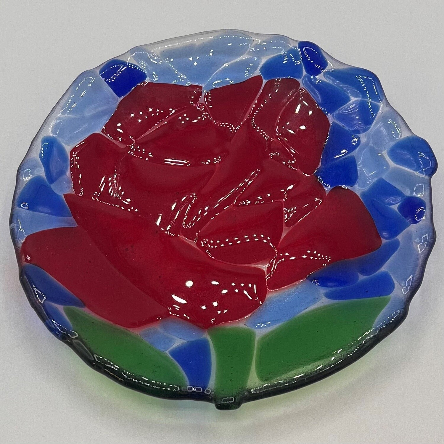 James Egan, Fused Glass Dish, Red Rose