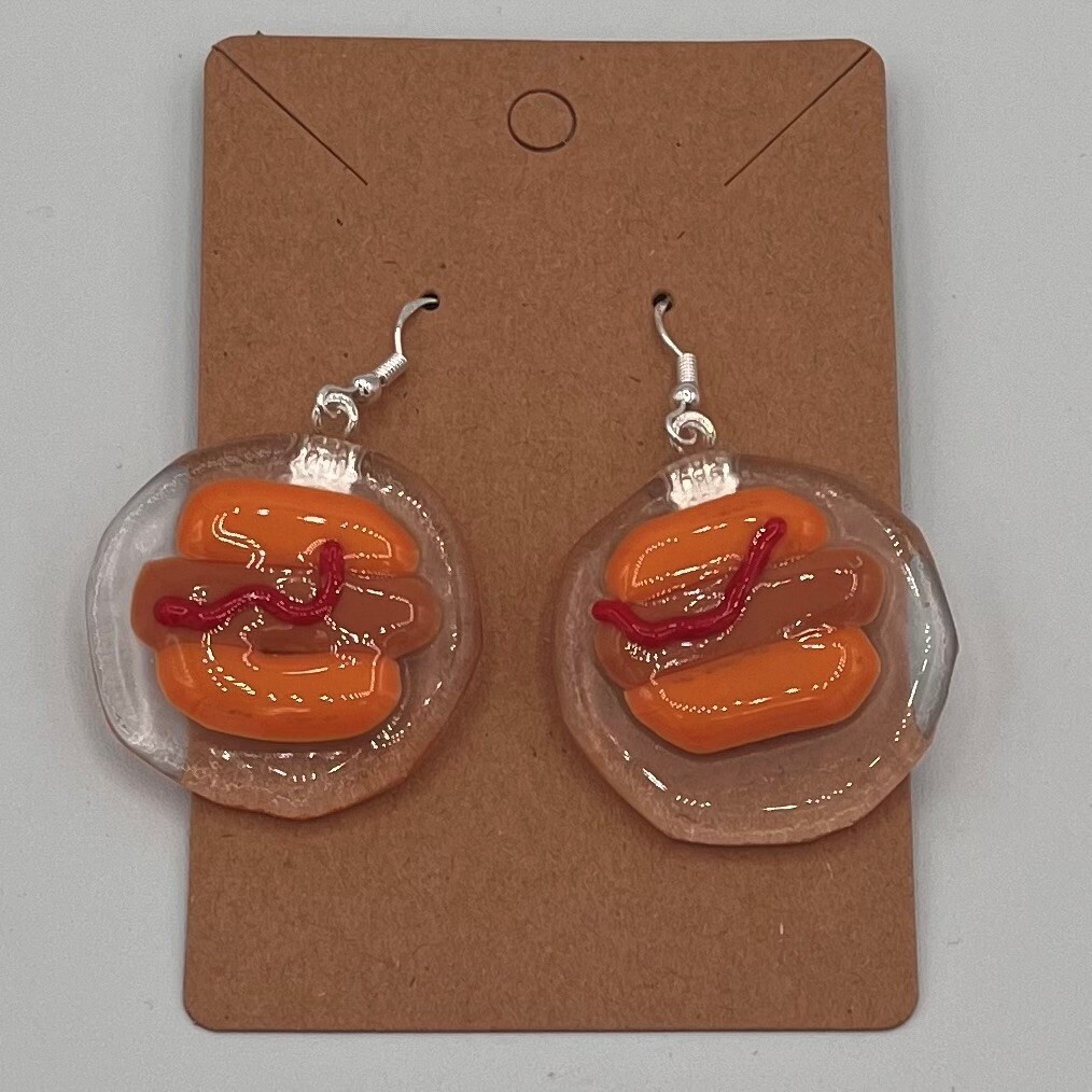 Jody Mann, Fused Glass Earrings, Hotdog