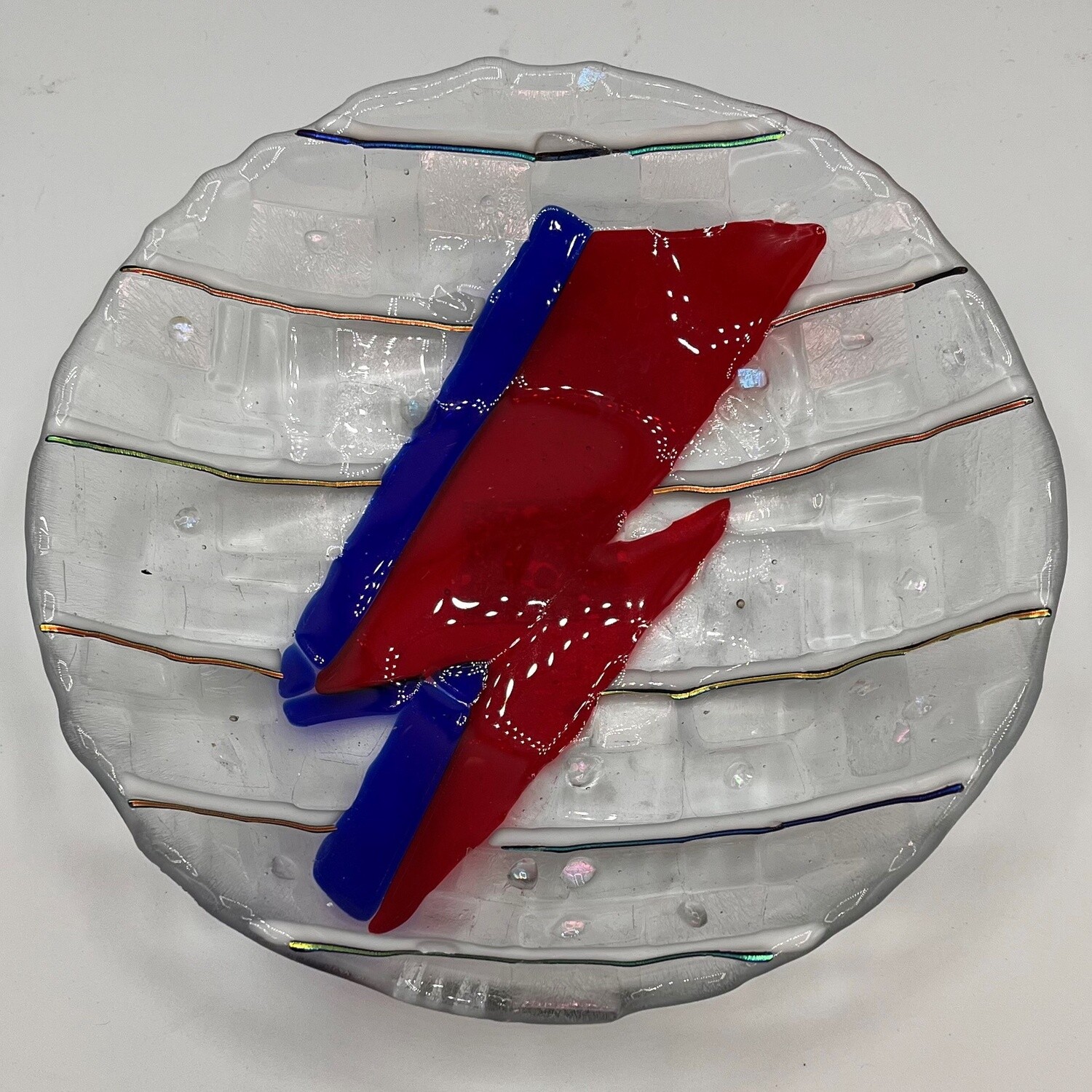 Studio, Red and blue lightning bolt glass bowl