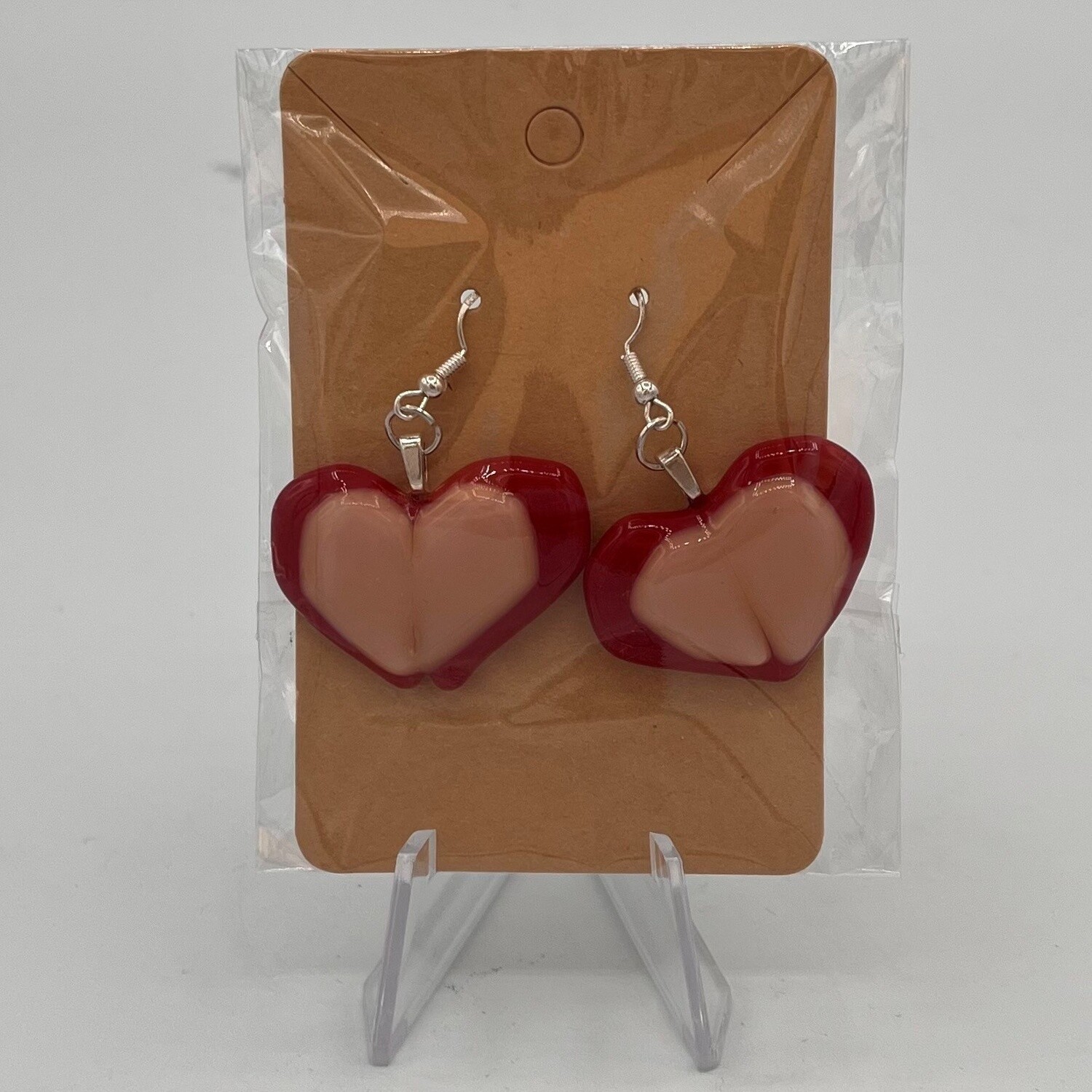 Kara Burgdorf, Red and pink glass heart earrings