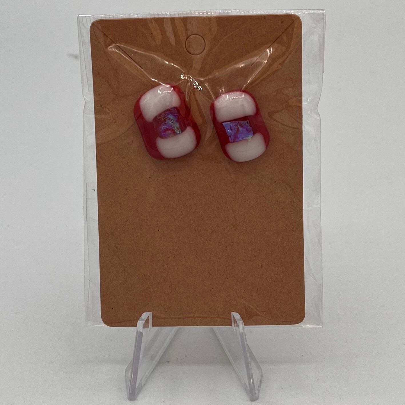 Alphonso Rowe, Red and white glass earrings