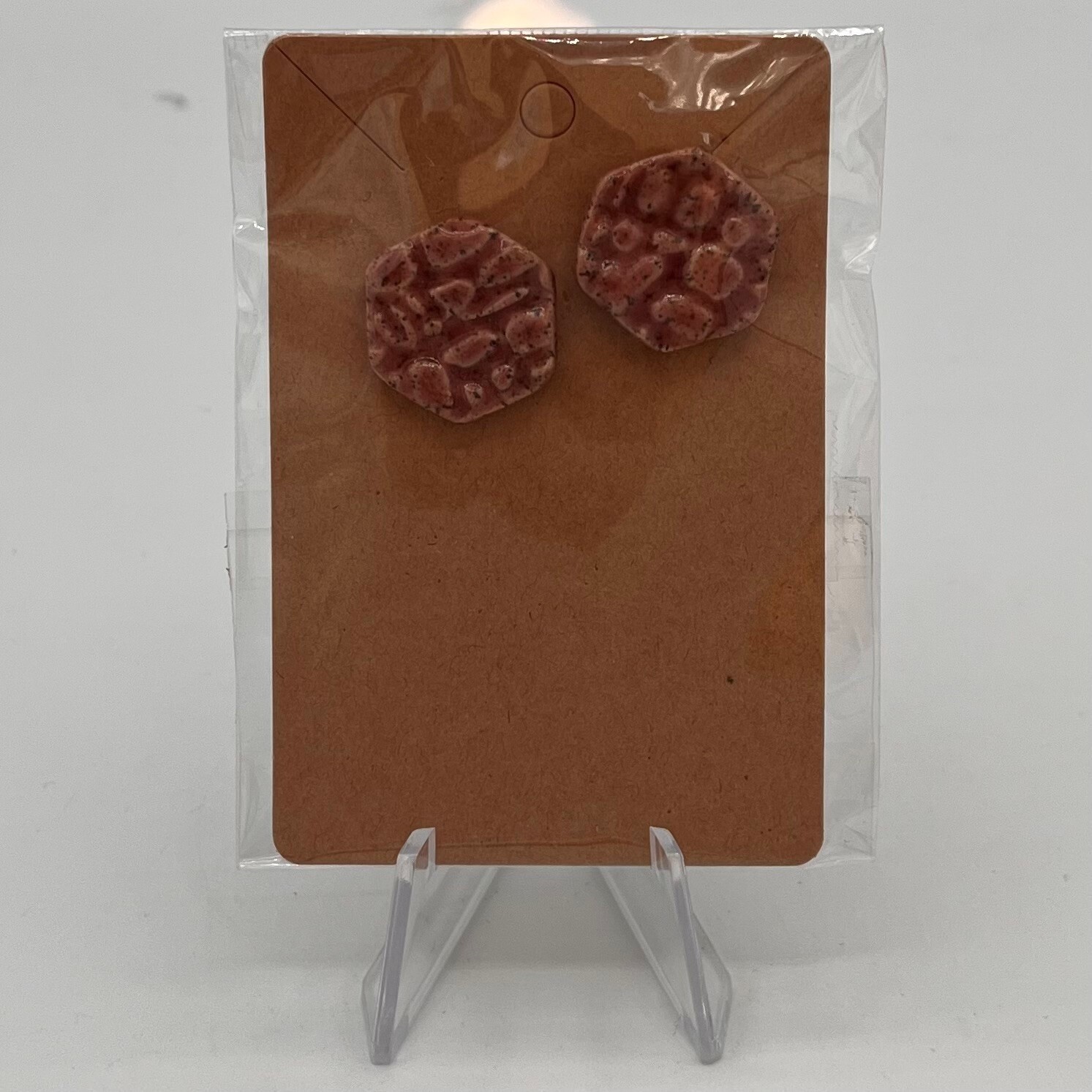 Tammy McCammon, Pink speckled ceramic hexagon earrings