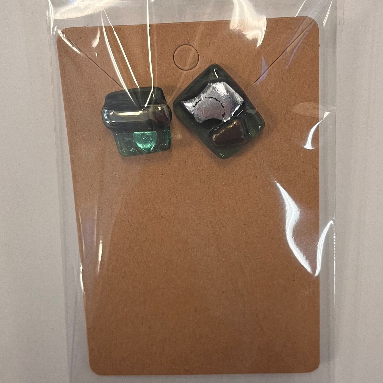 Alphonso Rowe, Green and silver and bronze glass earrings