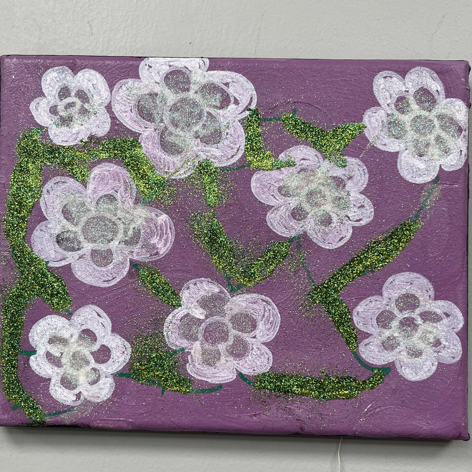 Megan Hill, Acrylic on Canvas, 8x10 &quot;Glittery Flowers&quot;