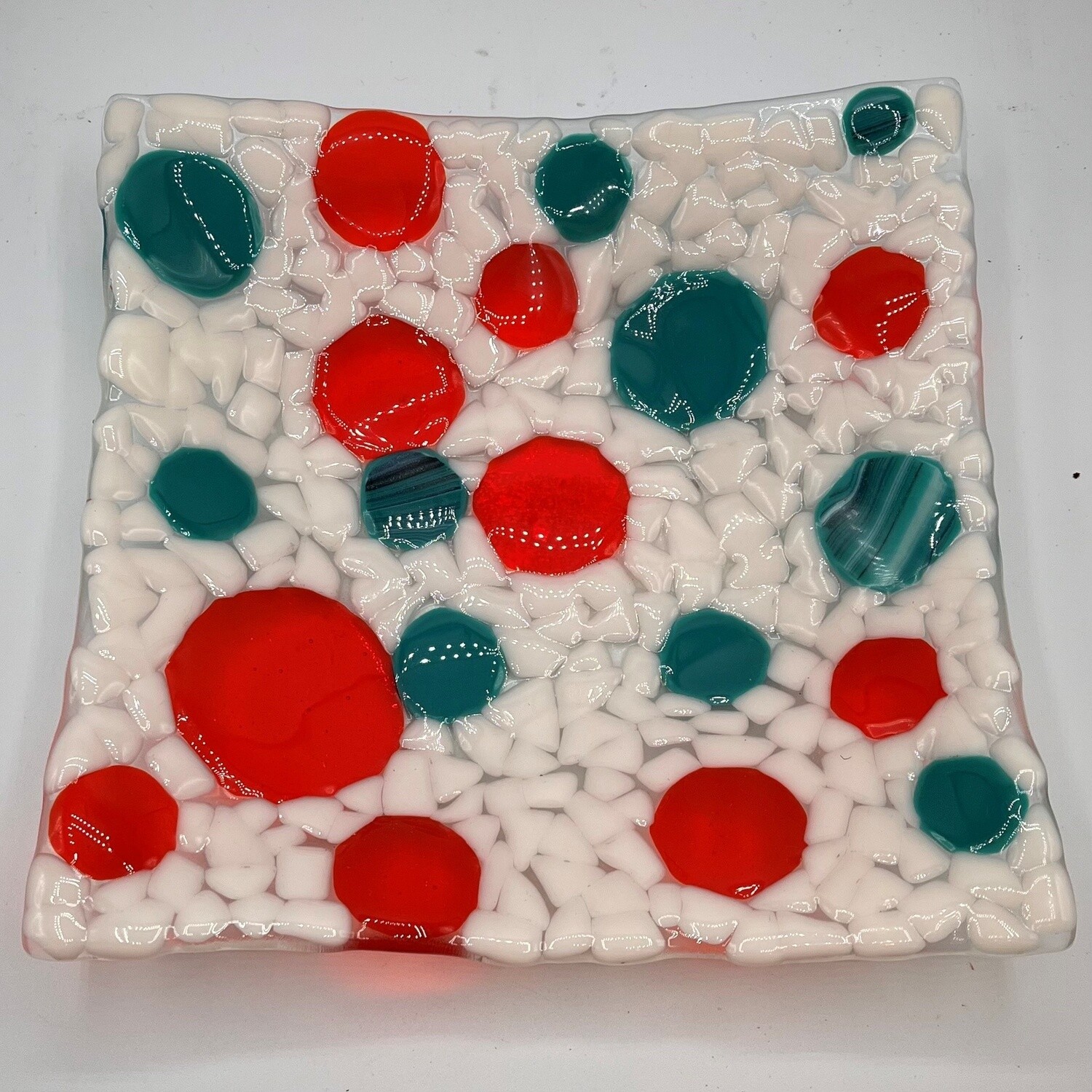 Studio, Teal orange and white dotted glass dish