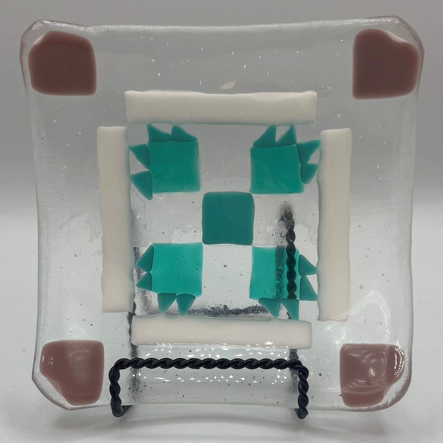 Kathleen Honeycutt, Square Dish, Teal/White/Mauve