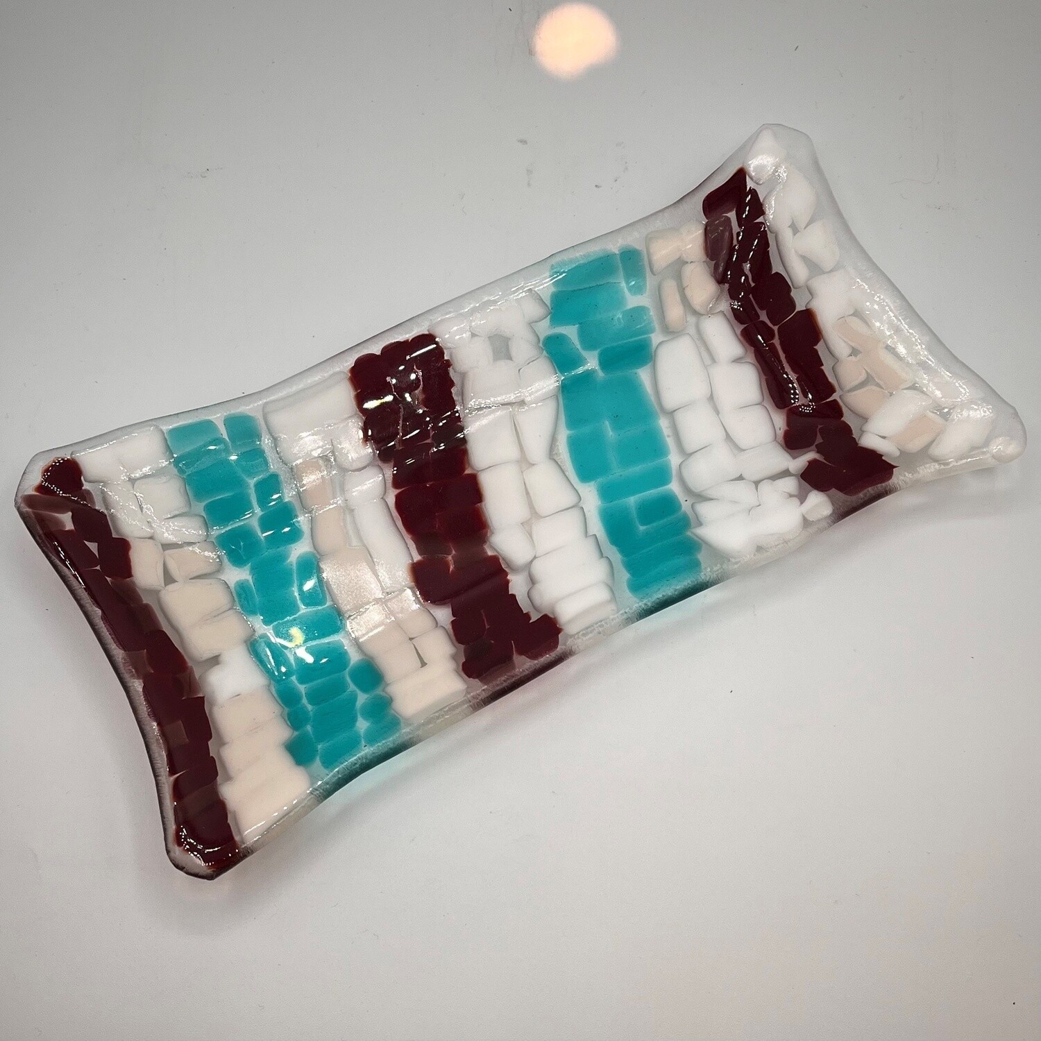 Kara Burgdorf, Rectangular Dish, Purple and White and Blue Striped