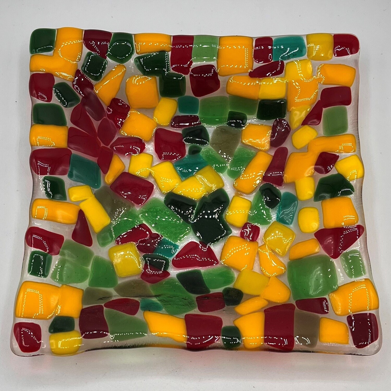 Kara Burgdorf, Square Dish, Scattered Yellow with Red &amp; Green
