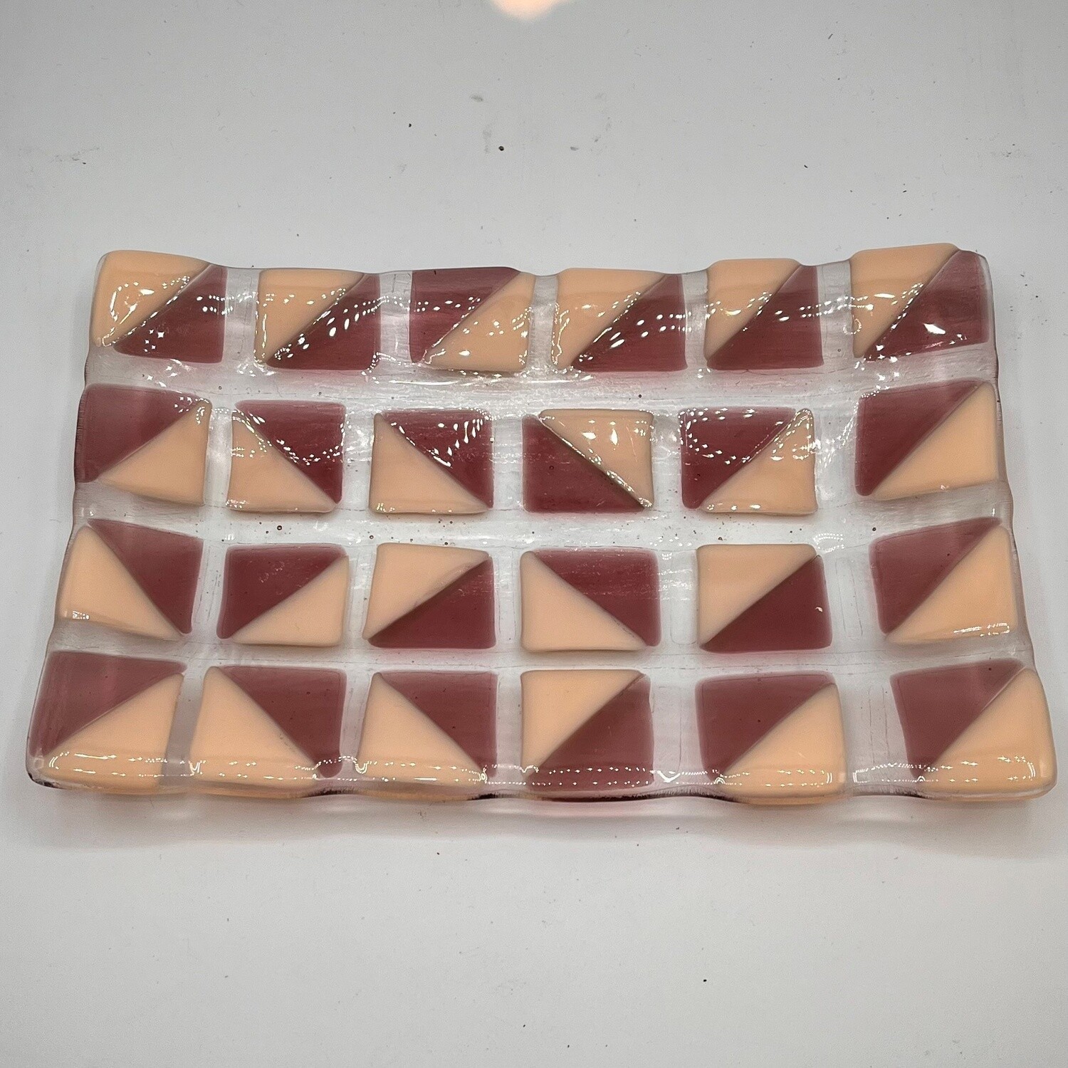 Kathryn Feldmann, Pink and purple squares glass dish
