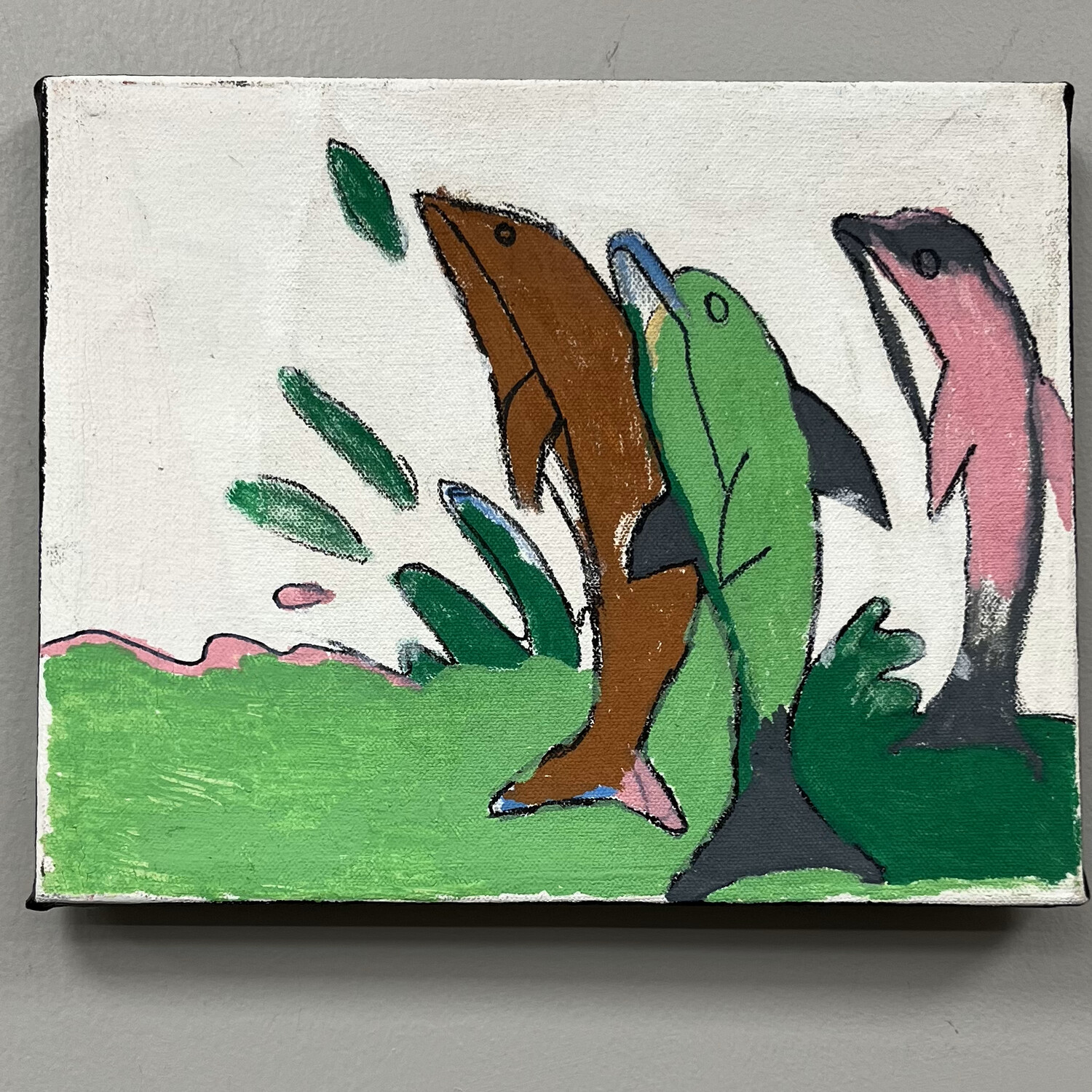 Evan Pohlman, Acrylic on Canvas, 8x10 &quot;Dolphins&quot;