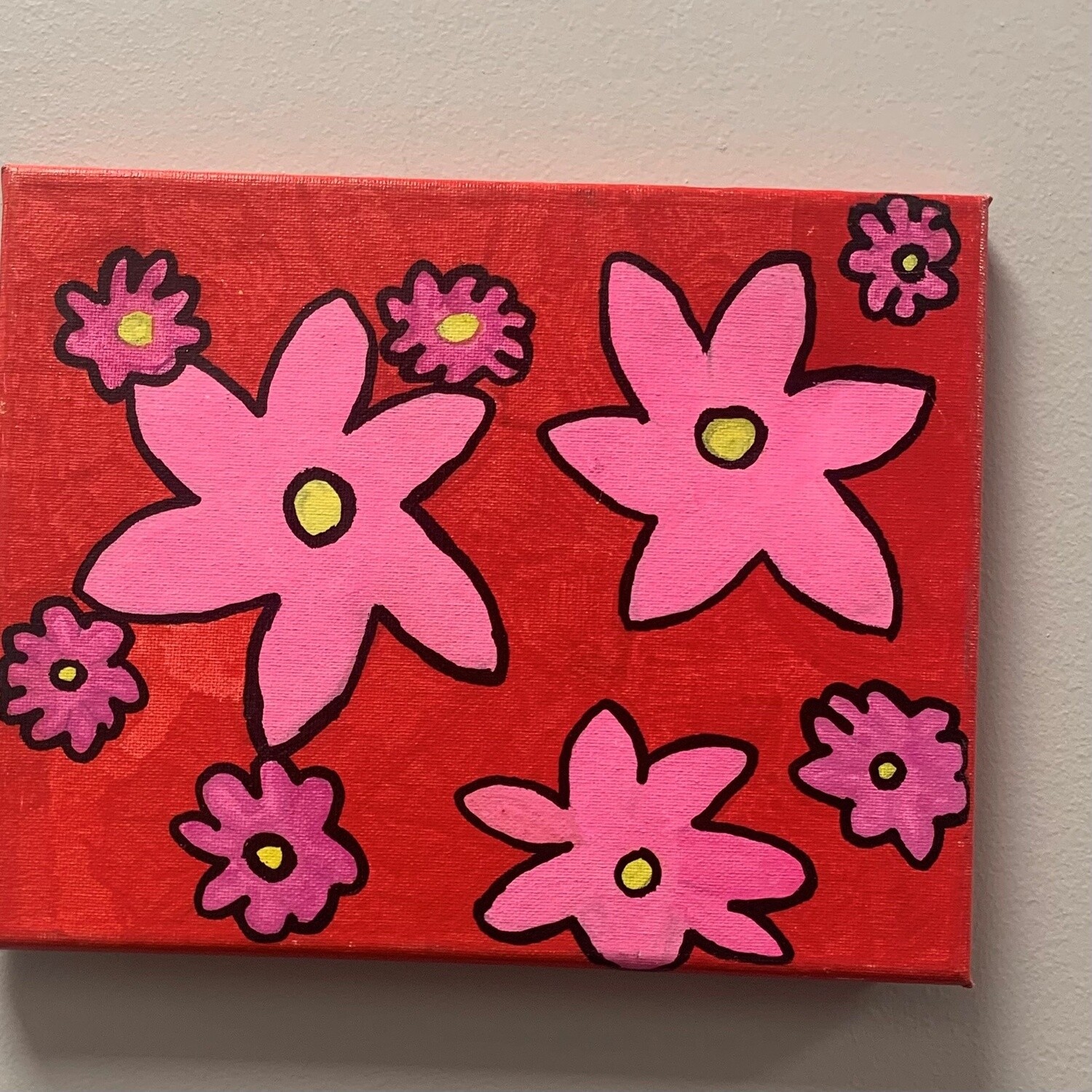 Studio, Acrylic on Canvas, &#39;Flowers on Crimson&#39;