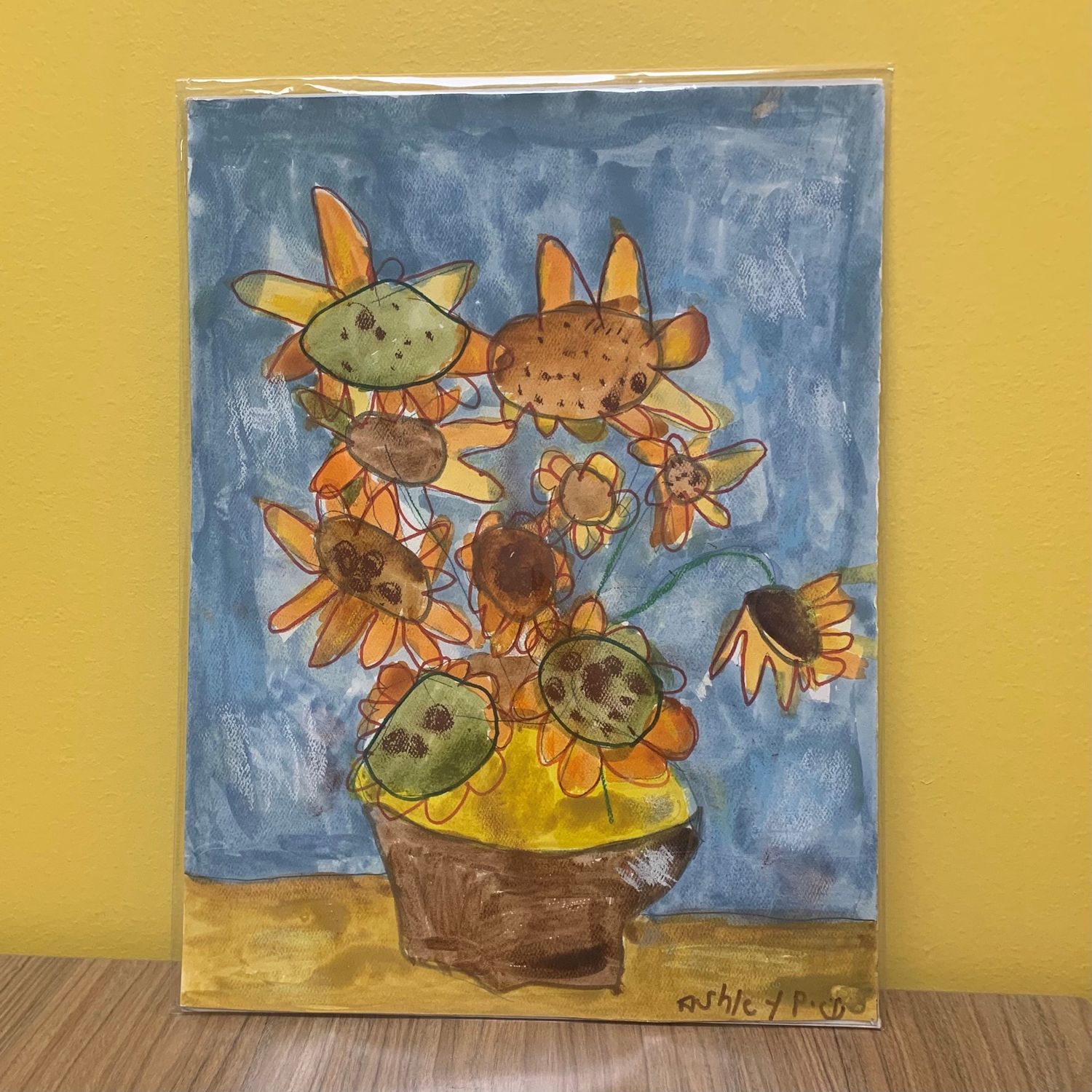 Ashley Parris, Pot of flowers, Works on paper