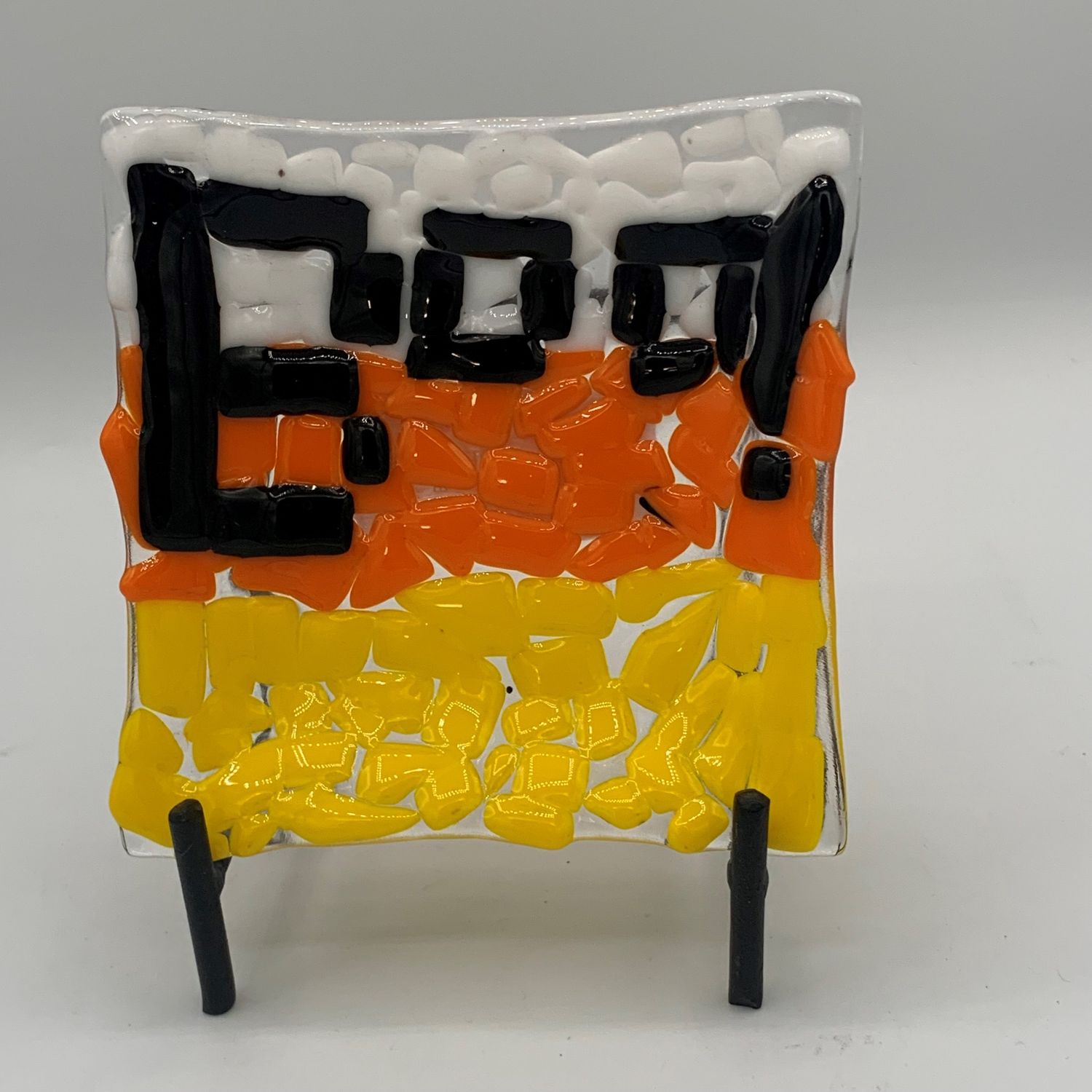 Ashley Parris, 5&quot; Square Dish, Candy Corn Colors with Boo!
