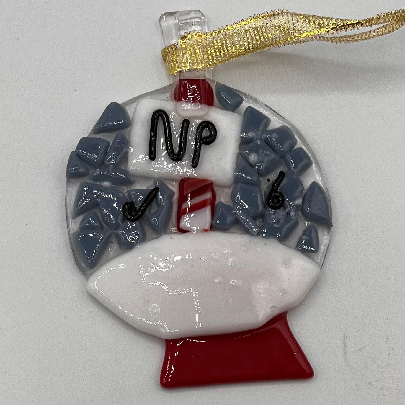 Beth Shaw, North Pole snow globe glass ornament