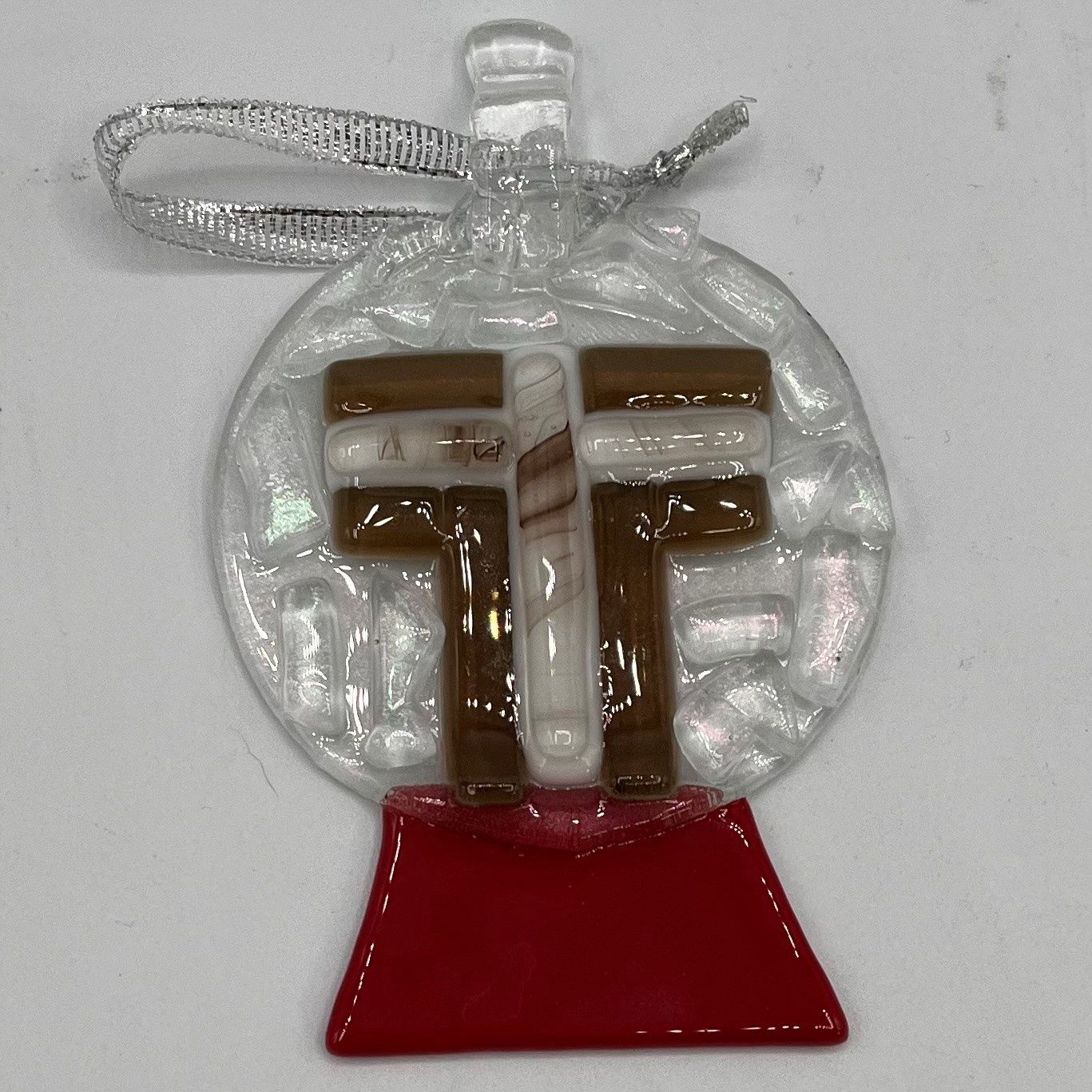 Mark Uczen, Brown and white cross snow globe glass ornament