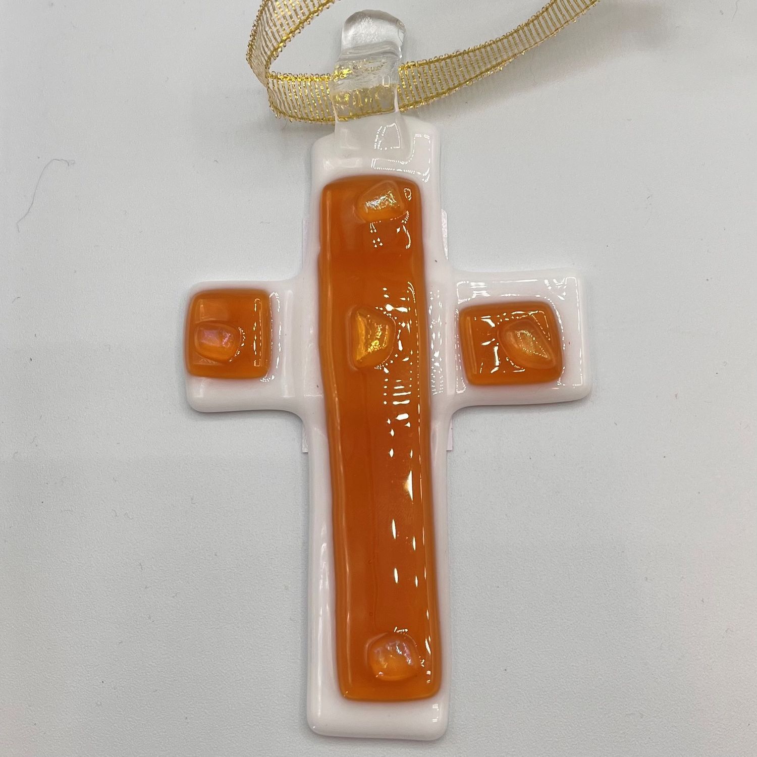 Jonathan Mcdowell, Orange and white cross glass ornament