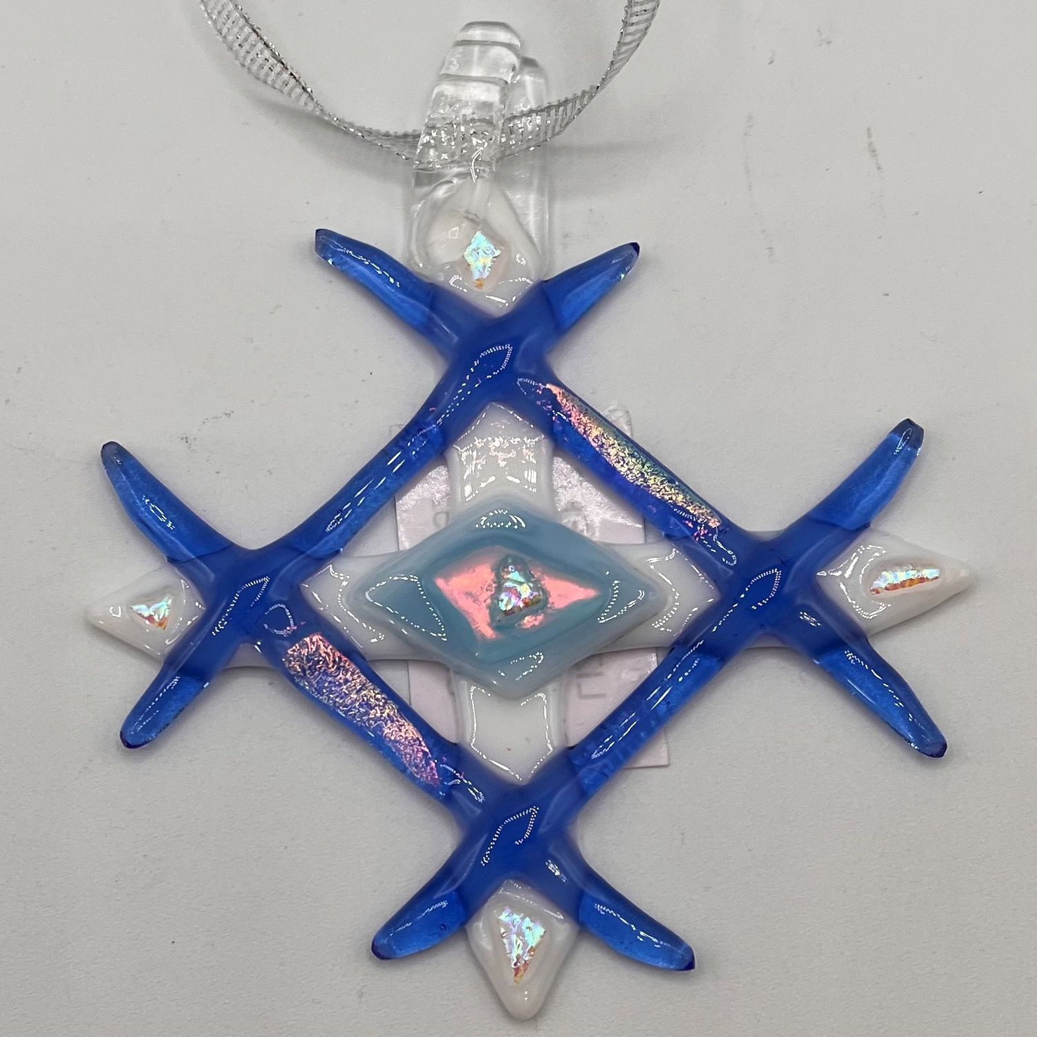 Liz Pfeiffer, Soft blue and white glass ornament